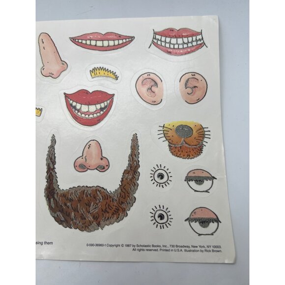 Vintage 1987 Scholastic Glow In The Dark Face Parts Stickers 11" x 8.5" Unused - Picture 3 of 4